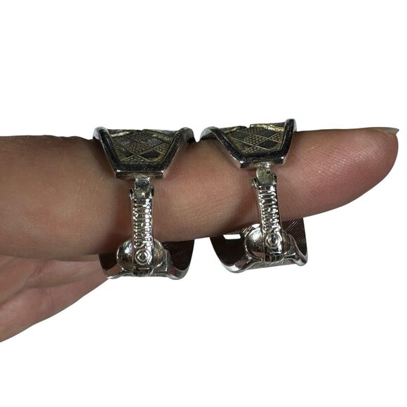 Vintage Clip On Hoop Earrings Silver Tone Textured - Picture 3 of 5